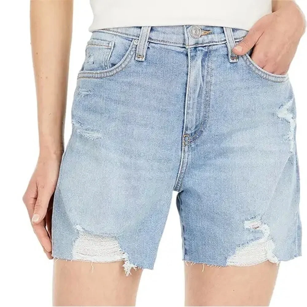 Hudson Jeans Devon High-Rise Distressed Biker Shorts in‎ Lift Me Up Size 24 New